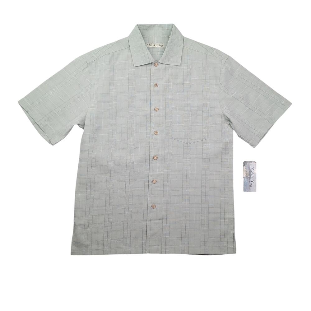 Batik Bay Casual Button Down‎ Shirt Mens S Green Textured Rayon Coastal Vacation